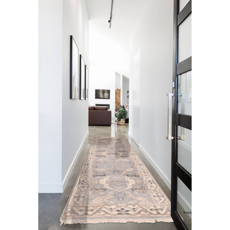 ECARPETGALLERY Hand-knotted Royal Oushak Light Denim Blue Wool Rug - 2'7 x 7'11