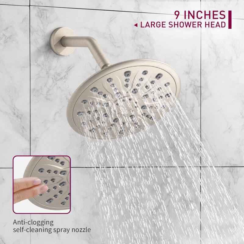 Proox 9 inch Single Handle Rainfall Round Shower Head Faucet W/ Wall Mounted Bathtub Spout