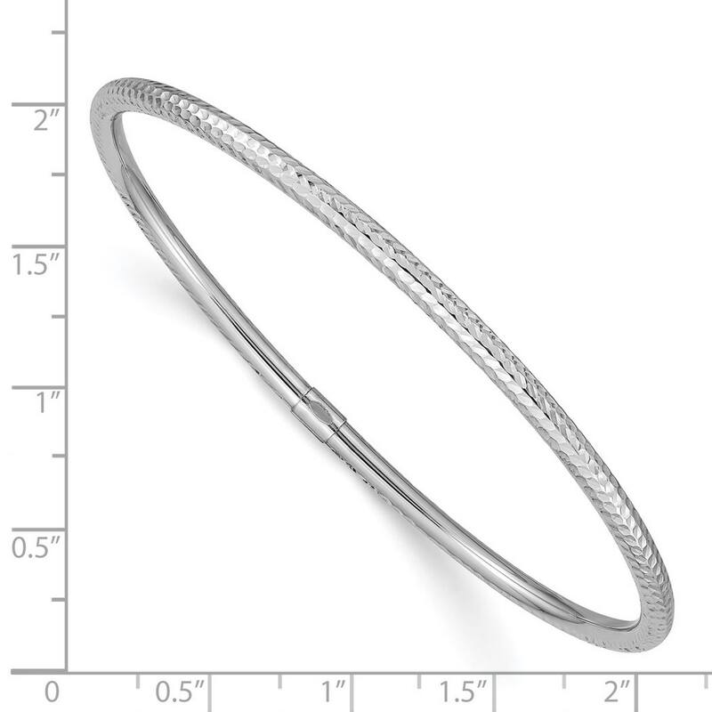Curata 14k White Gold 8" 3mm Diamond-Cut Slip on Stackable Bangle Bracelet