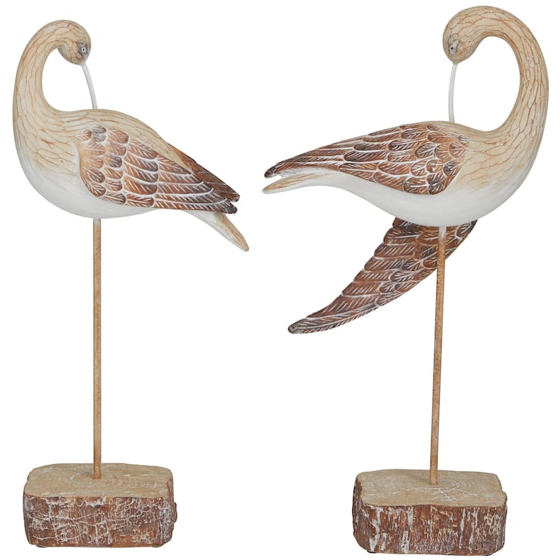 Whimsical Polystone Bird Sculpture (Set of 2) - White or Brown
