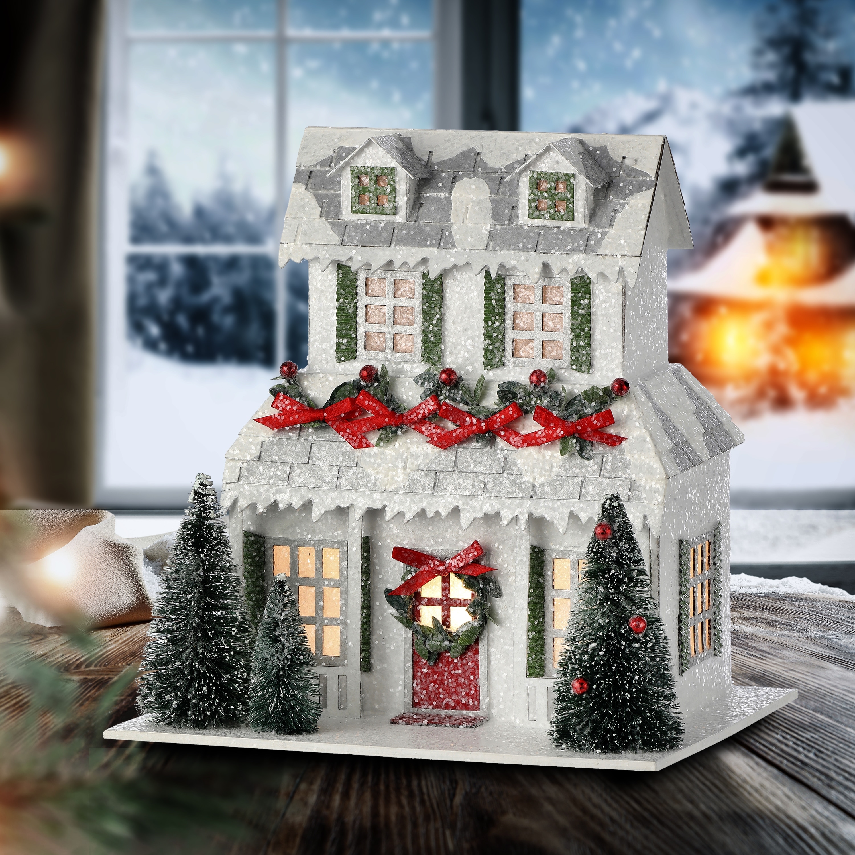 7.5" LED Cardboard Xmas Snowman House