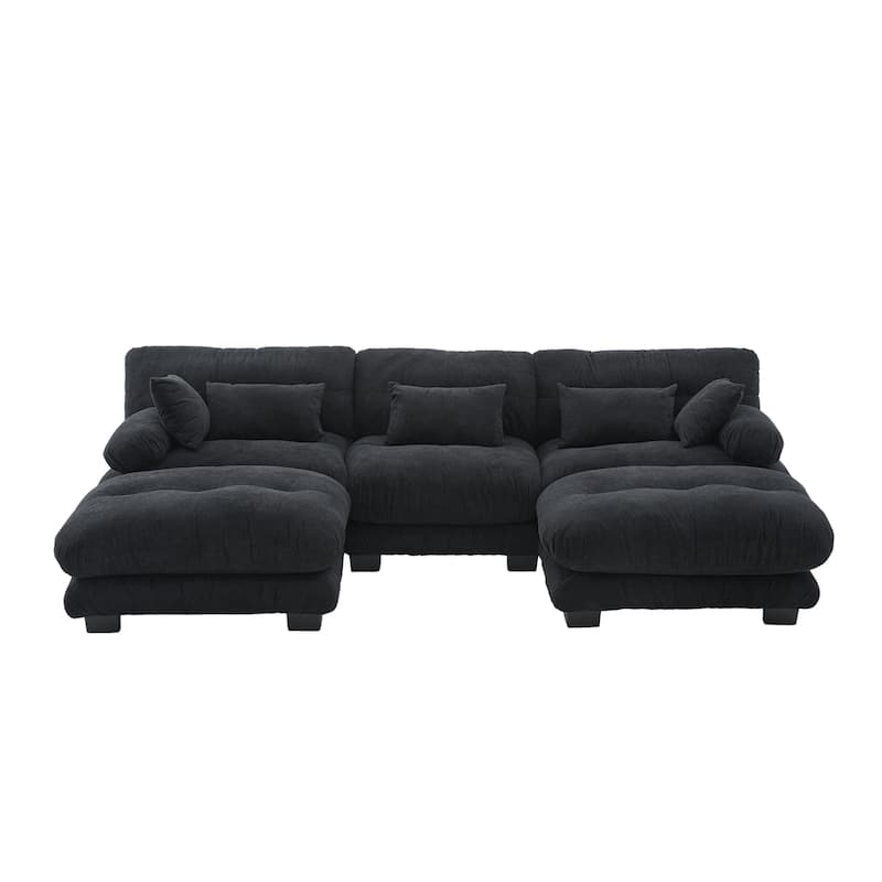 Pelletized Velvet U-shaped Sectional Sofa Modular Chaise Lounge Couch with 2 Ottomans, Deep Seat, Bolster Arms and Pillows