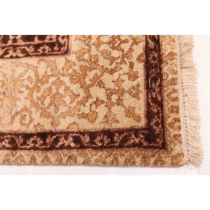ECARPETGALLERY Hand-knotted Mirzapur Dark Brown Silk, Wool Rug - 5'0 x 6'10