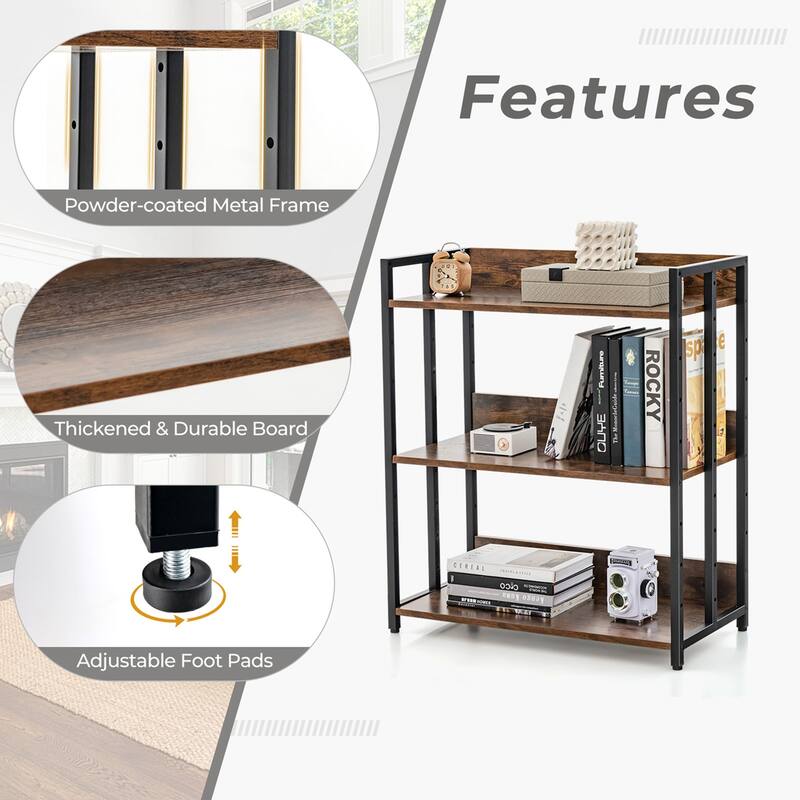 Costway 3-Tier Industrial Metal Frame Corner Bookcase with Adjustable - See Details