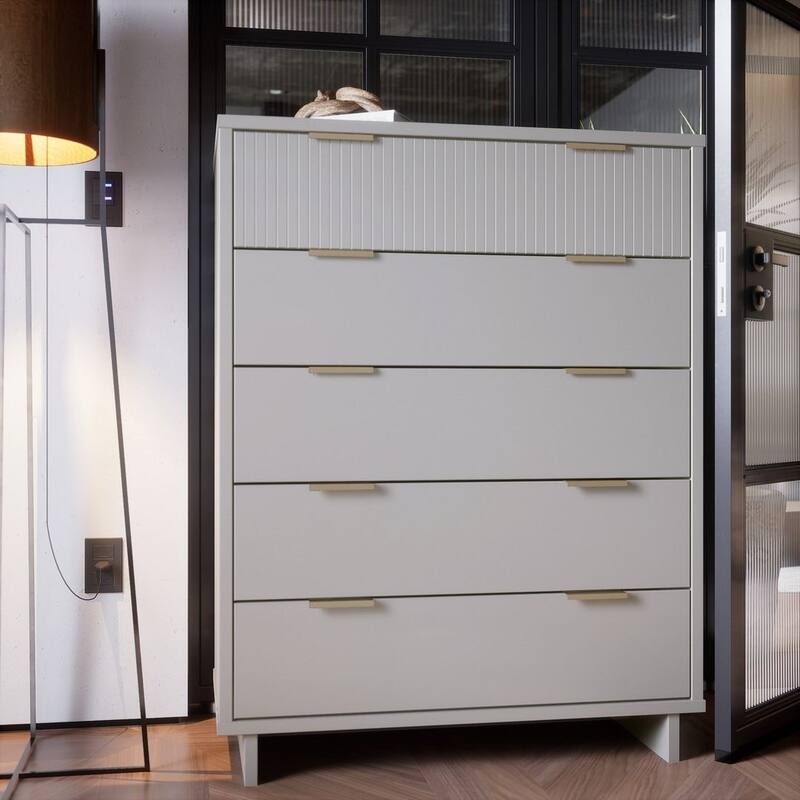 Manhattan Comfort Granville 45.27" Modern Tall 5 Drawer Dresser - Light Grey