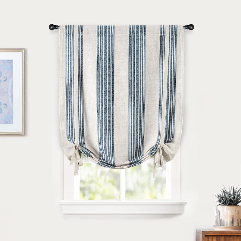 DriftAway Chris Vertical Striped Pattern Blackout Room Darkening Tie Up Curtain - 25" width x 47" length - Navy