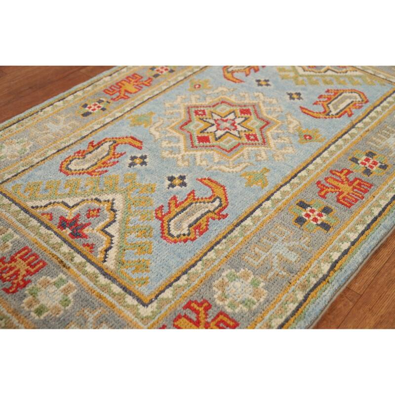 Geometric Kazak Oriental Accent Rug Hand-Knotted Wool Carpet - 2'0" x 3'0"
