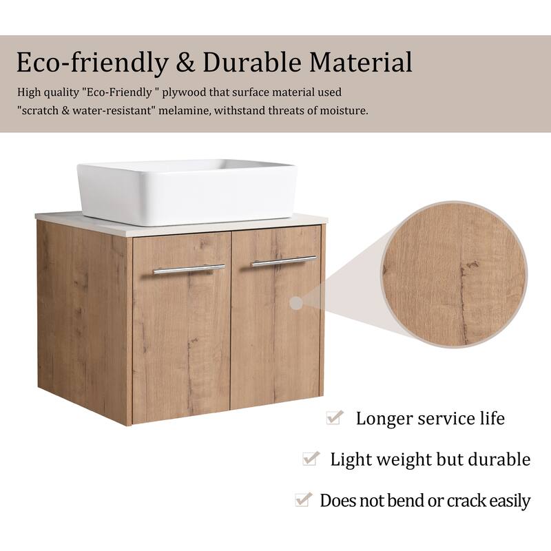 Beingnext 24"/30" Single Bathroom Vanity with Sink, Floating Bathroom Vanity with 2 Soft Close Doors