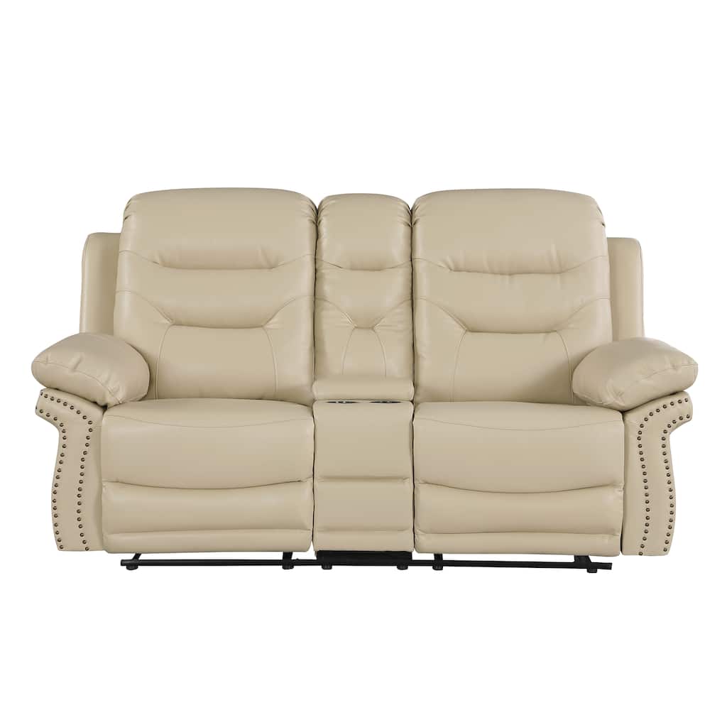 Leather Air Upholstered Reclining Console Loveseat With Fiber Back