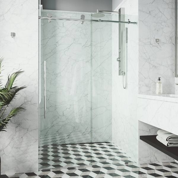 Vigo Elan E Class 56 In X 76 In Frameless Sliding Shower Door In Chrome With Clear Glass Overstock Com Shopping The Best Deals On Shower Doors 36435636