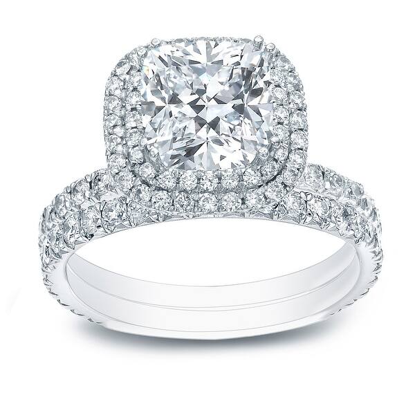 slide 1 of 11, Auriya 2ctw Cushion-cut Halo Diamond Engagement Ring Set 14k Gold Certified