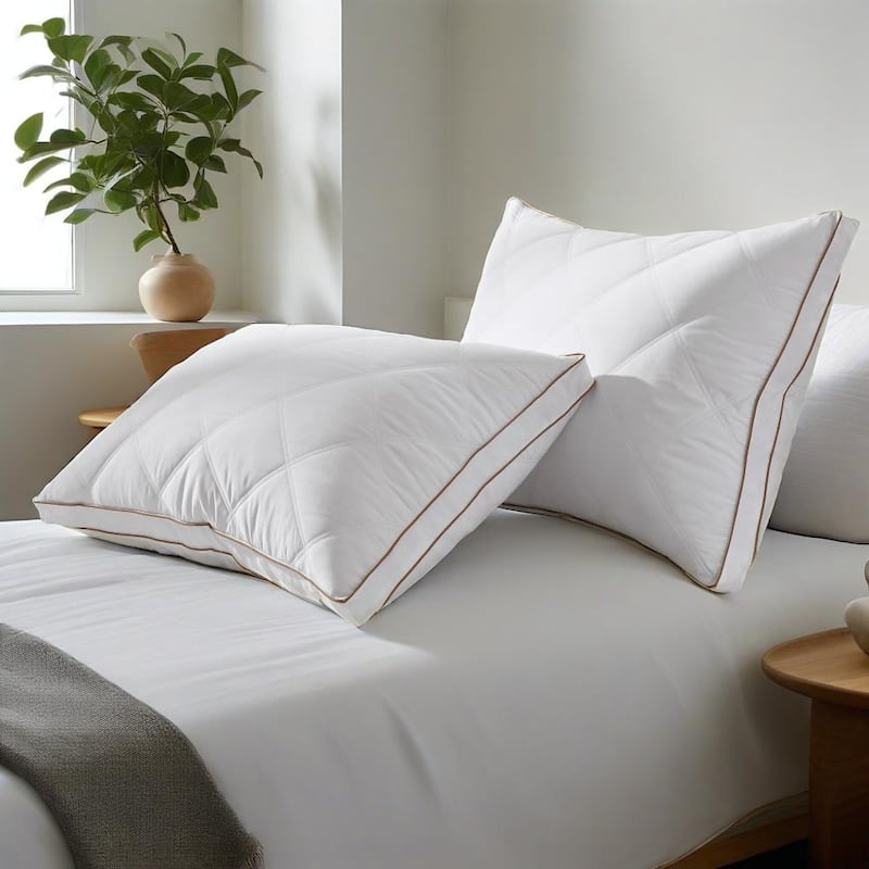 Medium-Firm Goose Feather Down Bed Pillows Set of 2 with 1.5 inch Gusset