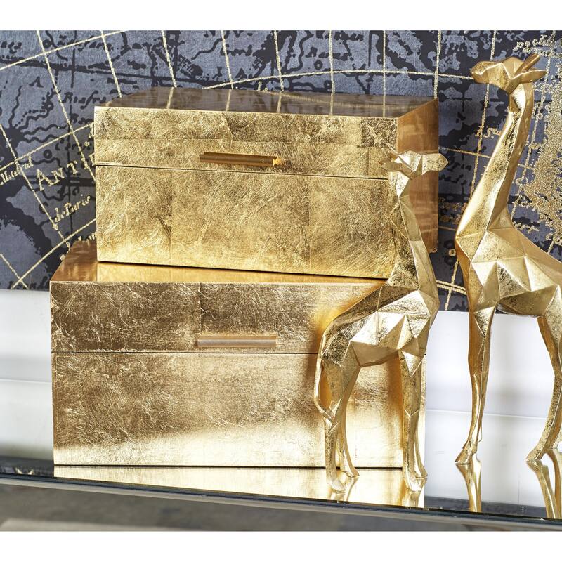 Wooden Decorative Box with Textured Foiled Exterior - Set of 2 Gold or Silver - CosmoLiving by Cosmopolitan