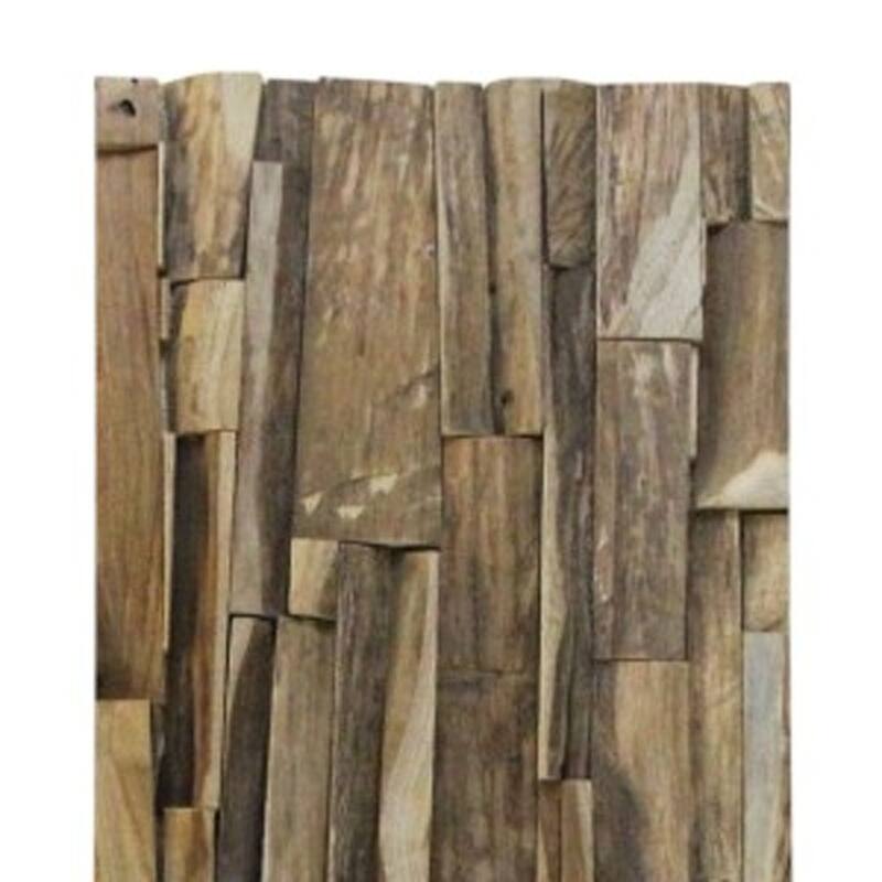 HomeRoots Brown 3D Embossed Geometric Teak Reclaimed Wood Decorative Wall Panels - 47.75' X '11.75' X '1.13