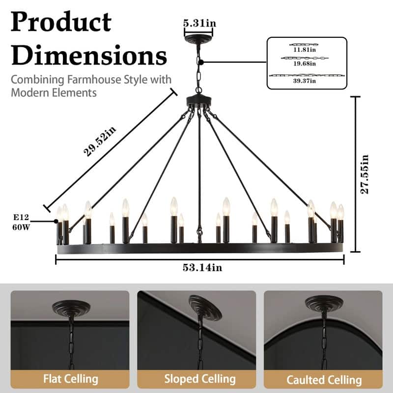Farmhouse Modern Wagon Wheel Chandeliers Large Black High Ceiling Chandelier