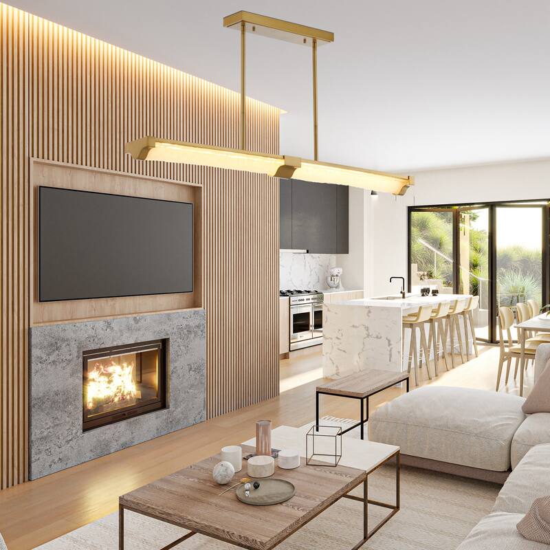 Perimost 50" Modern Gold Linear Glass LED Pendant Light