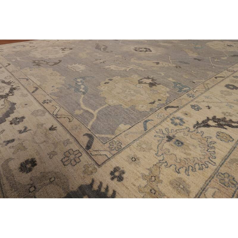 Vegetable Dye Oushak Turkish Rug Hand-Knotted Living Room Wool Carpet - 9'4"x 11'8"