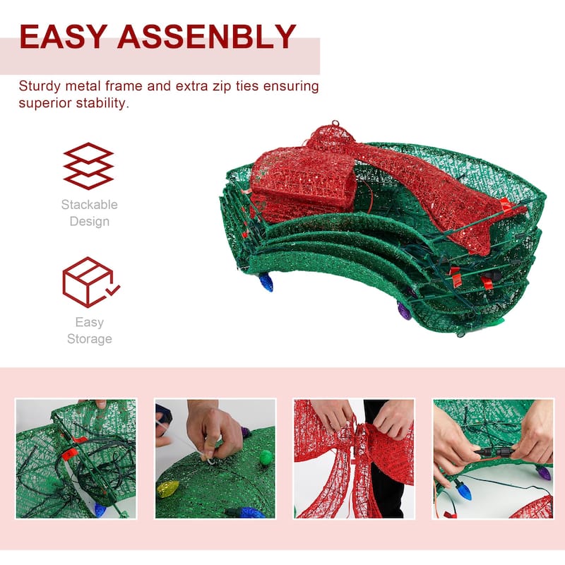 Glitzhome 35"H Lighted Christmas 3D Mesh Wreath Decor with 130 LED Lights - 3D Mesh Wreath