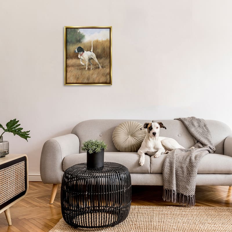 Stupell Pointer Dog in Field Framed Floater Canvas Wall Art Design by James Wiens