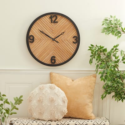 Brown Wood Carved Wall Clock - 25 x 3 x 25