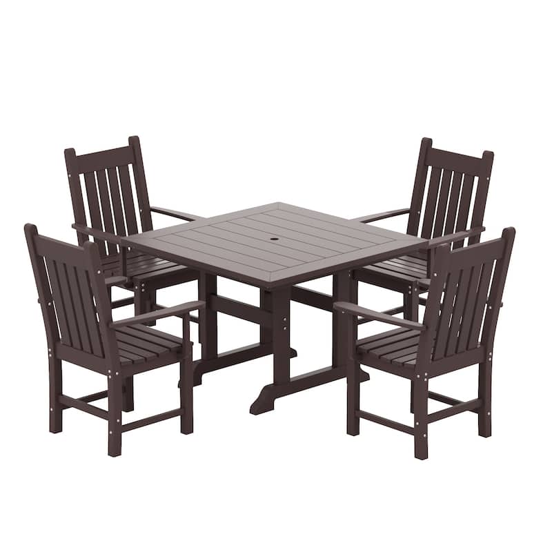Laguna Hdpe All Weather Outdoor Patio Dining Set with Square Table, Arm Chairs (5-Piece Set)