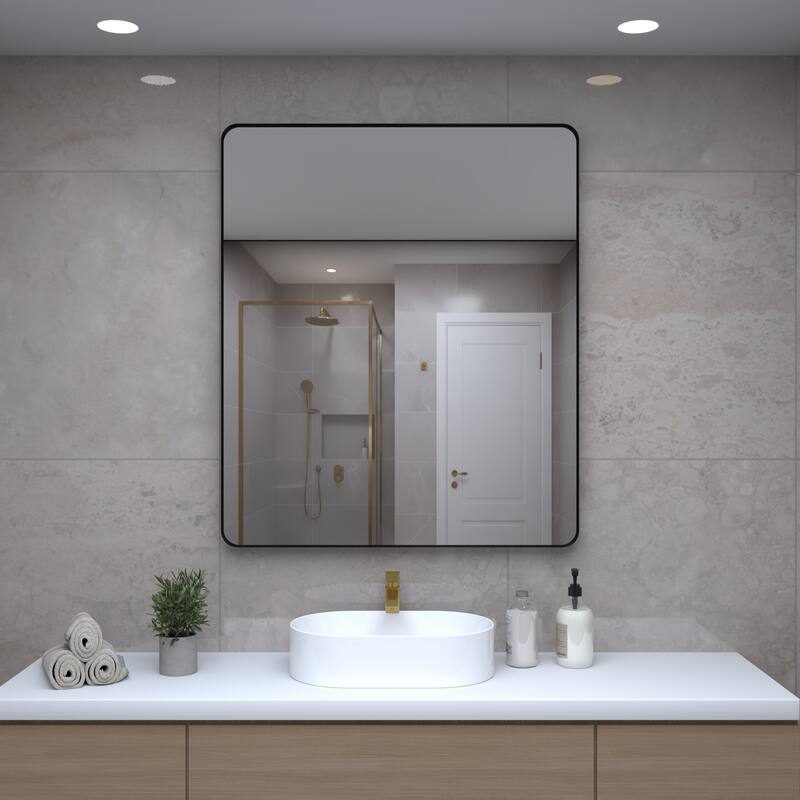 30 x 36 Inch Black Metal Framed Rectangular Tempered Bathroom Mirror for Wall - 36
