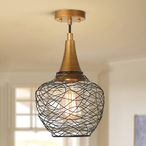 Mini Farmhouse Black Pendant Lights/ Semi Flush Mount Light Black Wire Adjustable Ceiling Lights - D7" x H11.5 "