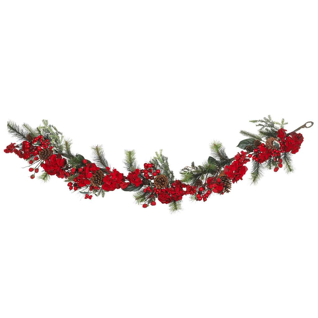 6' x 11" Red Hydrangea Artificial Christmas Garland, Unlit