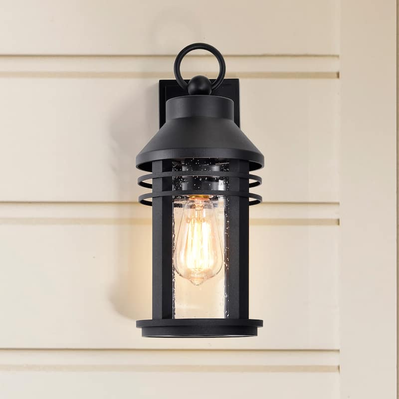 Wilton 1 Light Medium Wall Lantern Matte Black with Clear Seeded Glass