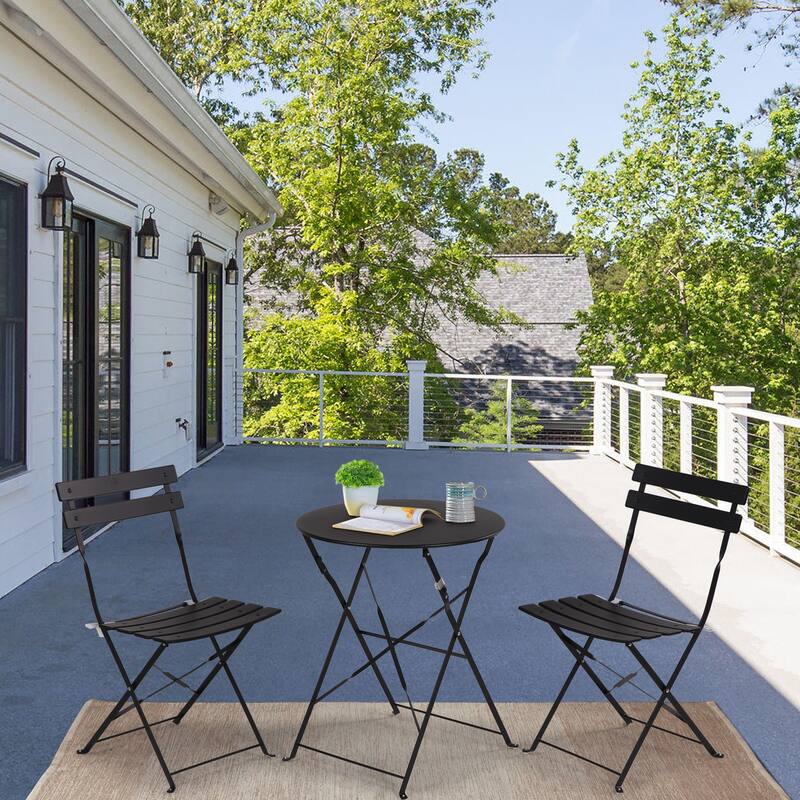 Clihome 3 Piece Outdoor Premium Steel Patio Bistro Set - Black