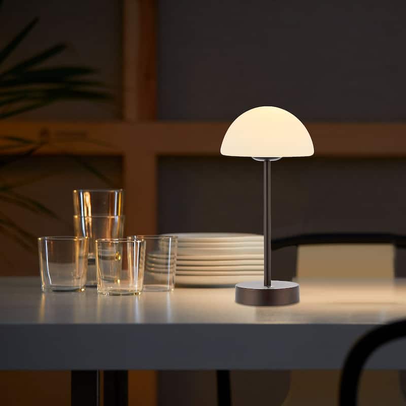 Carson 12.5" Modern Minimalist Iron Wireless Rechargeable Integrated LED Table Lamp, Nickel/White by JONATHAN Y