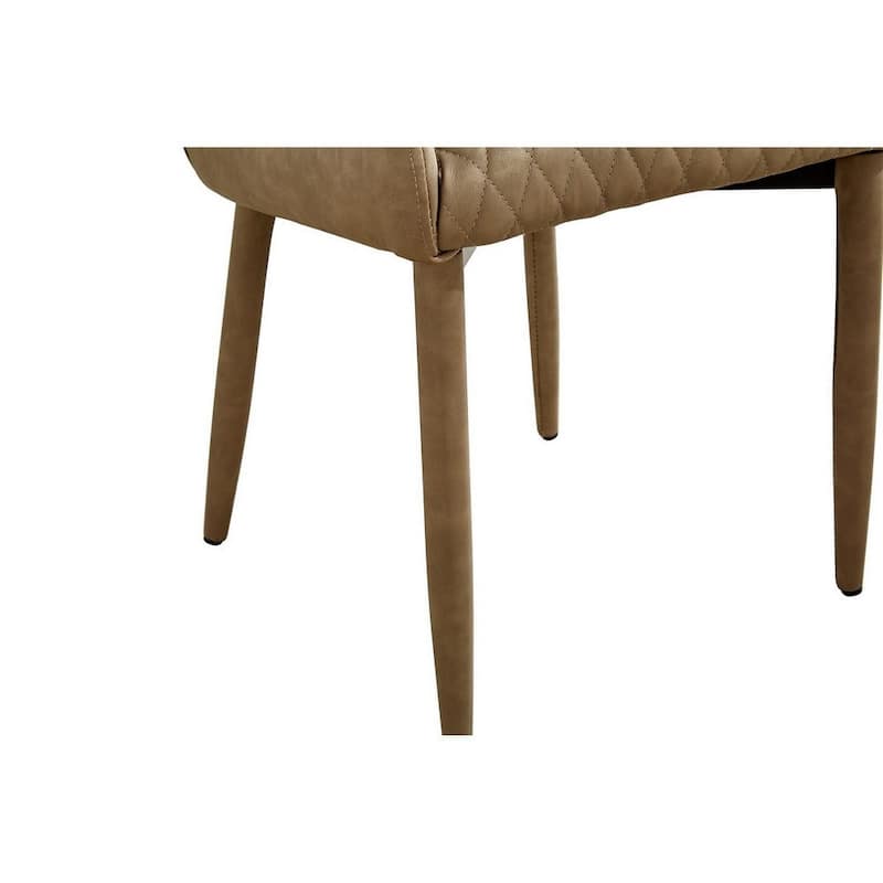 Modern Dining Chair, Beige Vegan Faux Leather, Metal Legs - 34 H x16 W x 17.5 L Inches