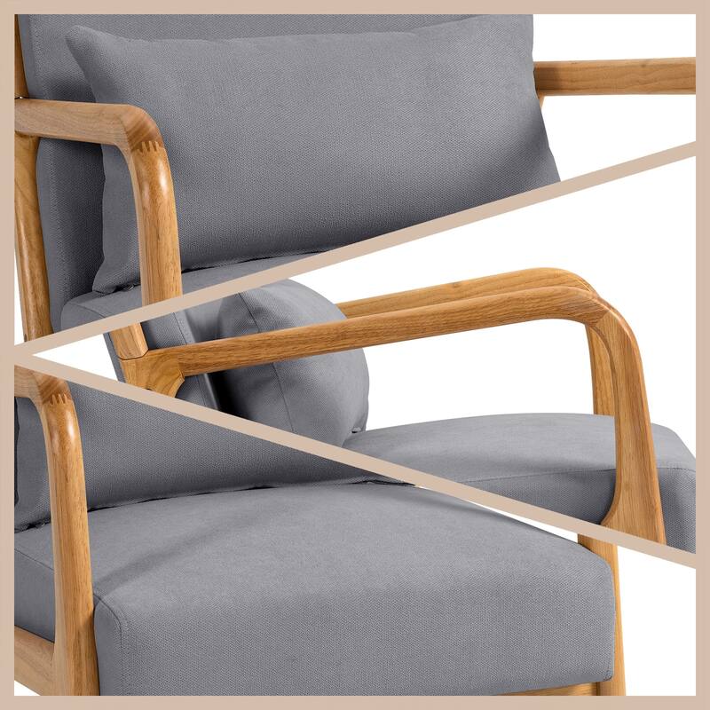 Mid-Century Modern Leisure Chair with Solid Wood Feet for Living Room, Dark Grey