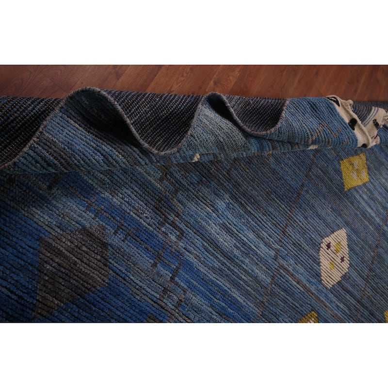 Blue Geometric Moroccan Large Area Rug Hand-Knotted Wool Carpet - 12'1"x 18'5"