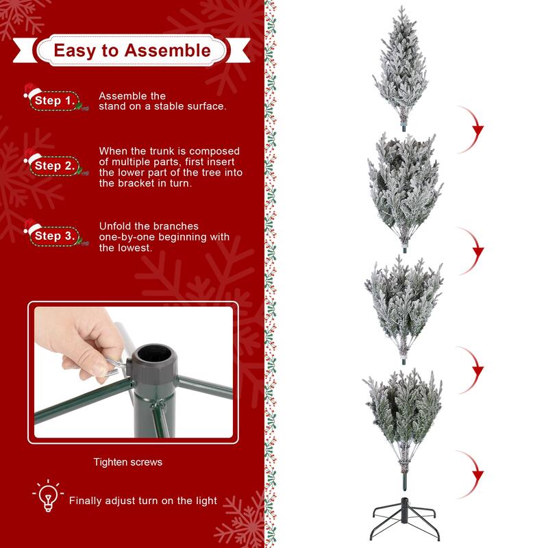 Glitzhome Snow Flocked Upward Slim Fir 7.5' or 9' Artificial Christmas Tree with LED Lights & Remote Control