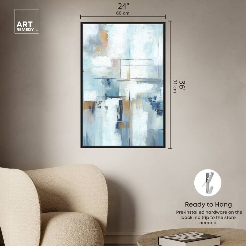 Art Remedy House Of Lines Ii Framed Blue Abstract 1 Piece Canvas Wall Art