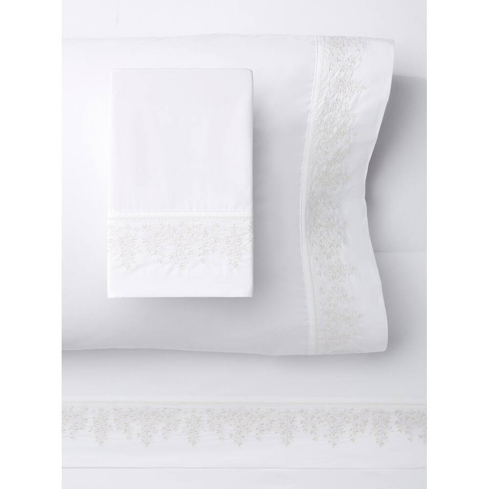 Leaf Stone Embroidery Percale Cotton Sheet Sets