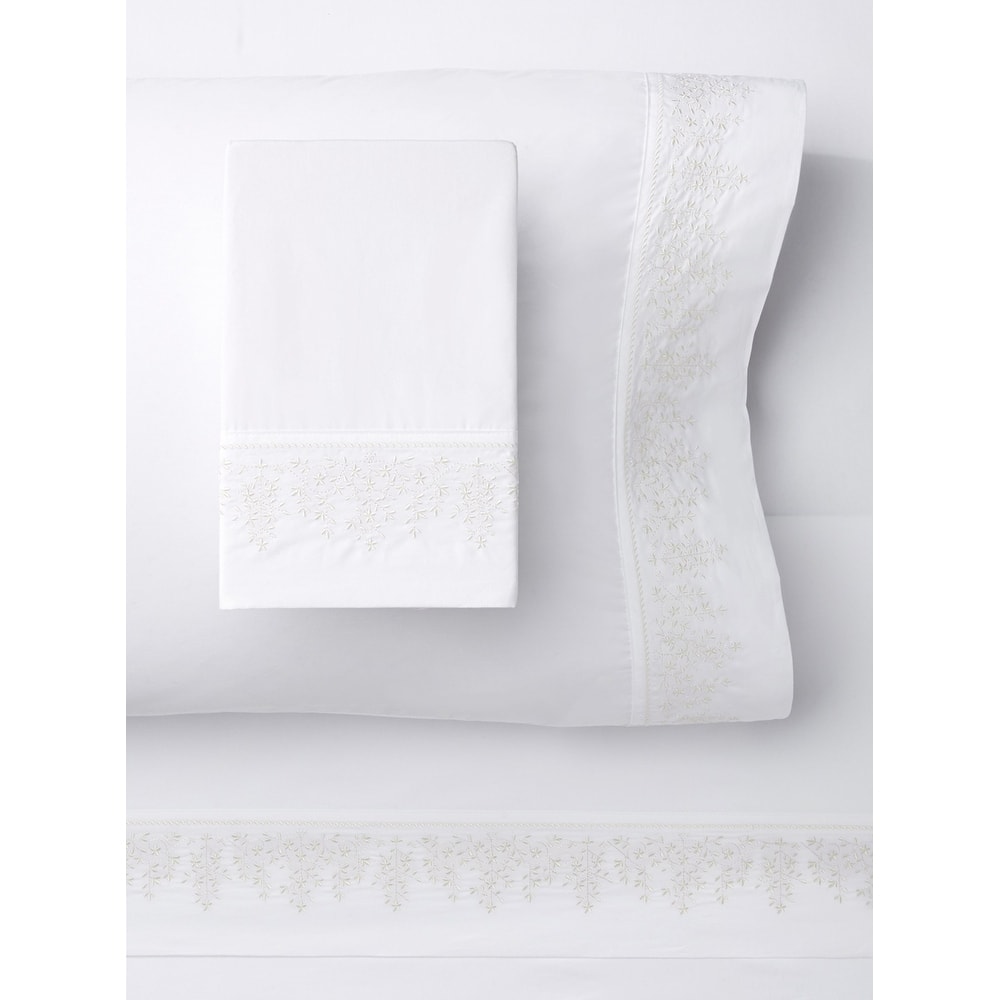 Leaf Stone Embroidery Percale Cotton Sheet Sets