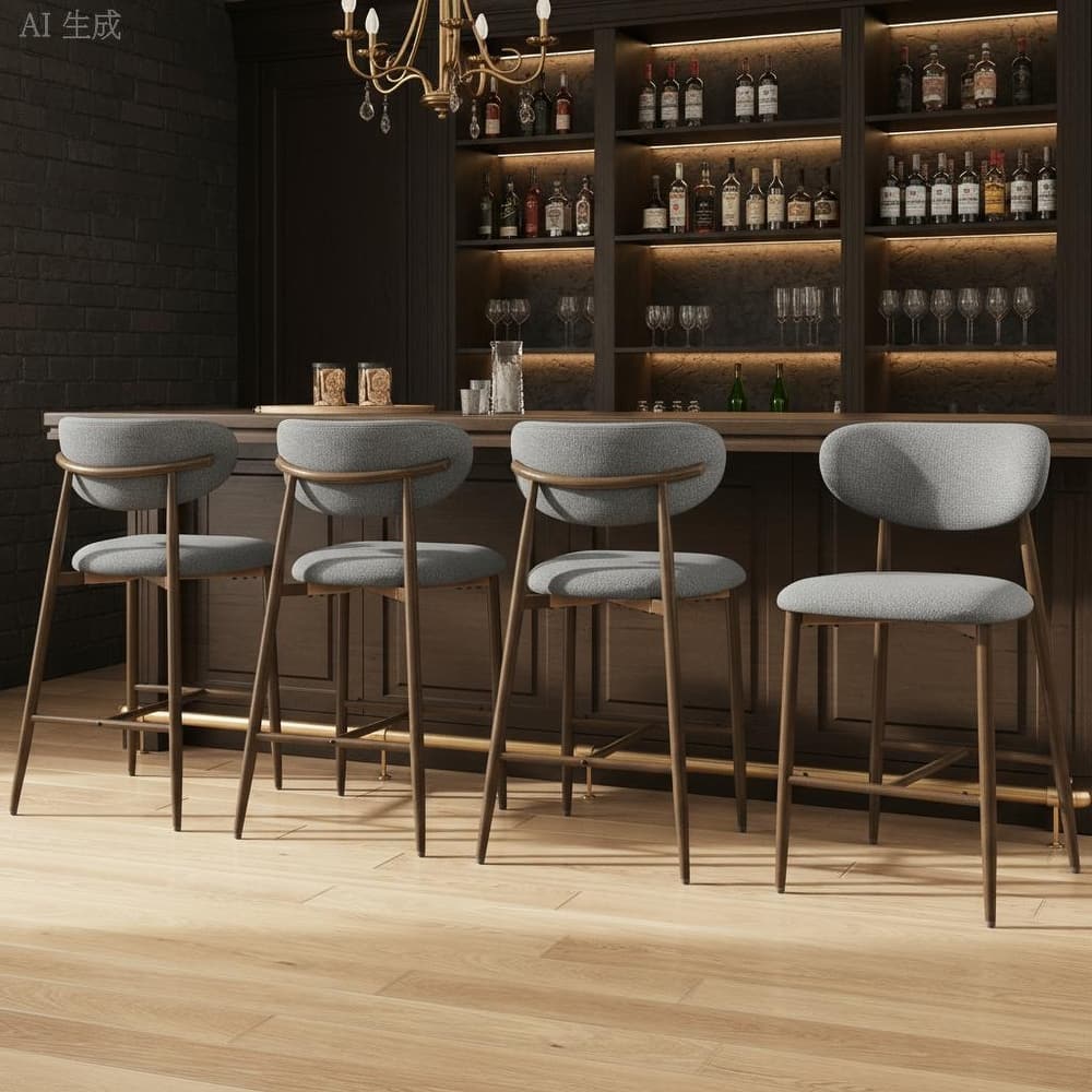 Modern Bar Stools, 25 Inch Height with Back Support & Fabric Upholstery for Home Bar