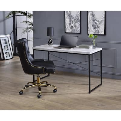 Rustic Desk Antique White Ash & Black - Modern Computer Writing Table for Home Office