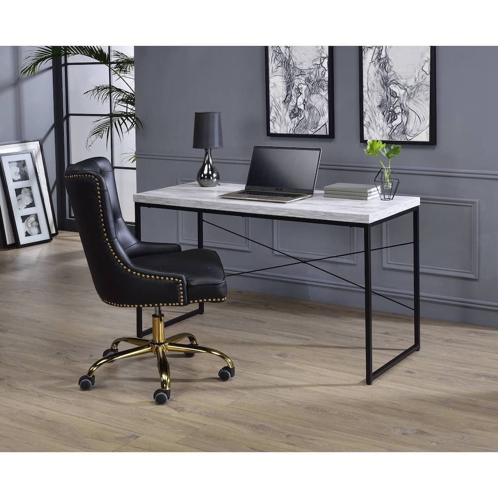 Rustic Desk Antique White Ash & Black - Modern Computer Writing Table for Home Office