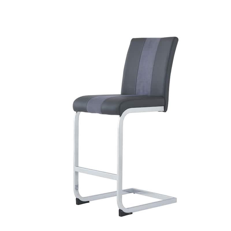 HomeRoots Set of Four 26" Gray And Silver Metal Low Back Counter Height Bar Chairs With Footrest