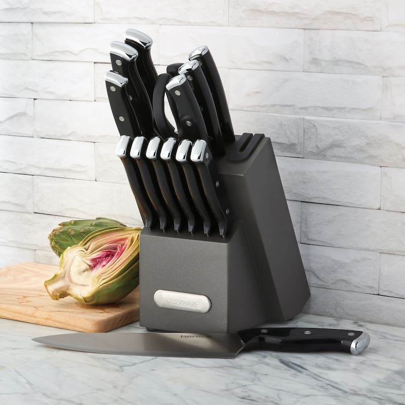 Farberware EdgeKeeper 14 Piece Cutlery Set with Block, Black