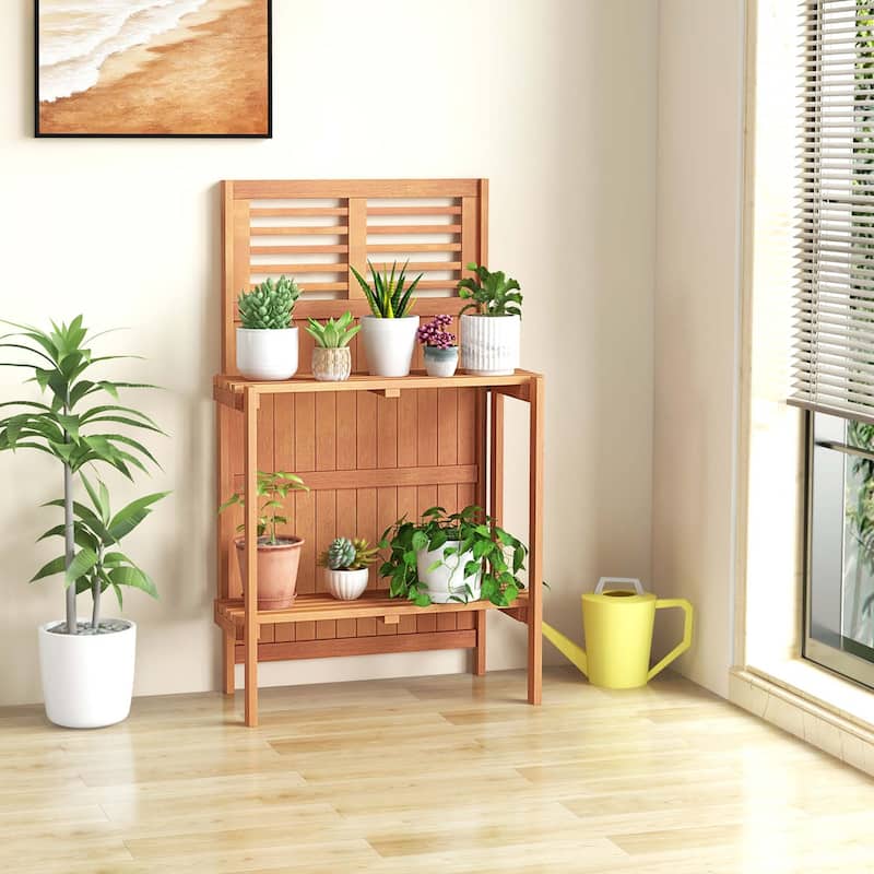 Costway Wood Potting Bench Waterproof Garden Table with 2-Tier Open - See Details