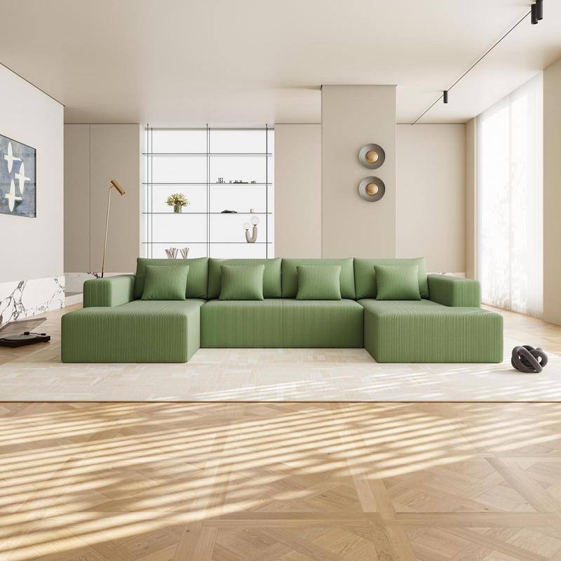 Corduroy U Shaped Sectional Sofa, Reversible, Spacious, Plush Cushions