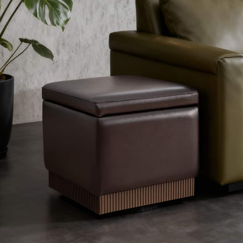 Swivel Storage Ottoman Bench Footstool with Flip-top and Acacia Frame
