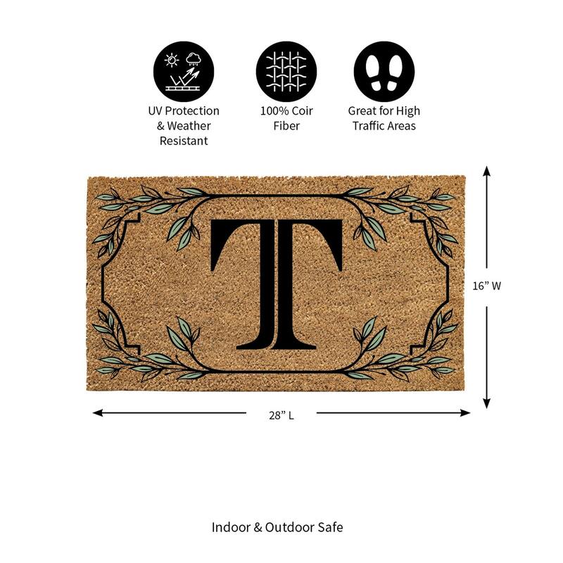 28 in. x 16 in. Monogram Coir Mat, Letter "T"