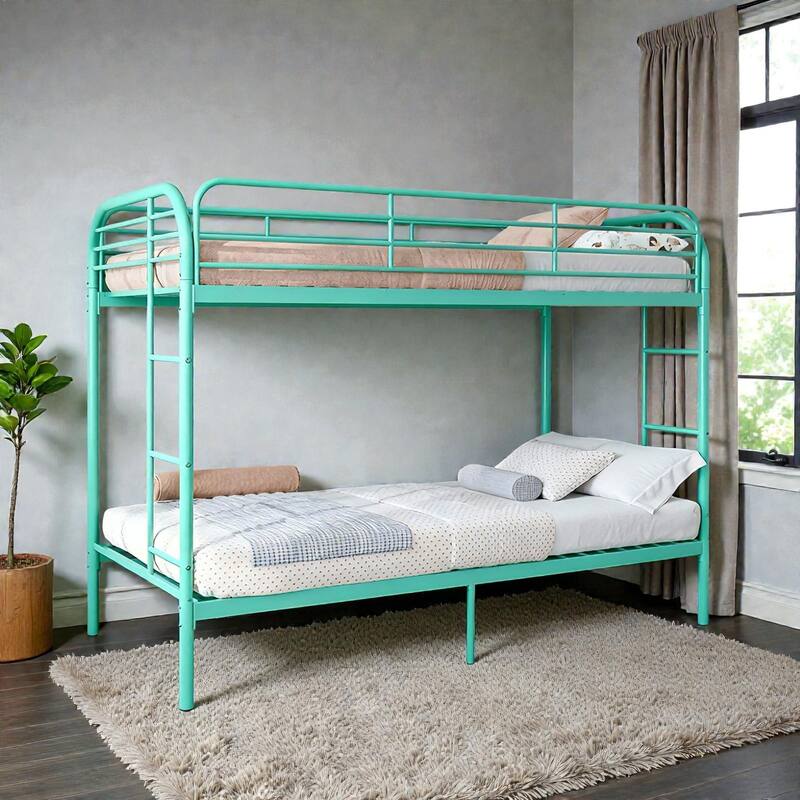 Twin Over Twin Metal Bunk Bed with Dual Ladders, Full Length Guardrails, Heavy Duty Frame, No Box Spring Needed