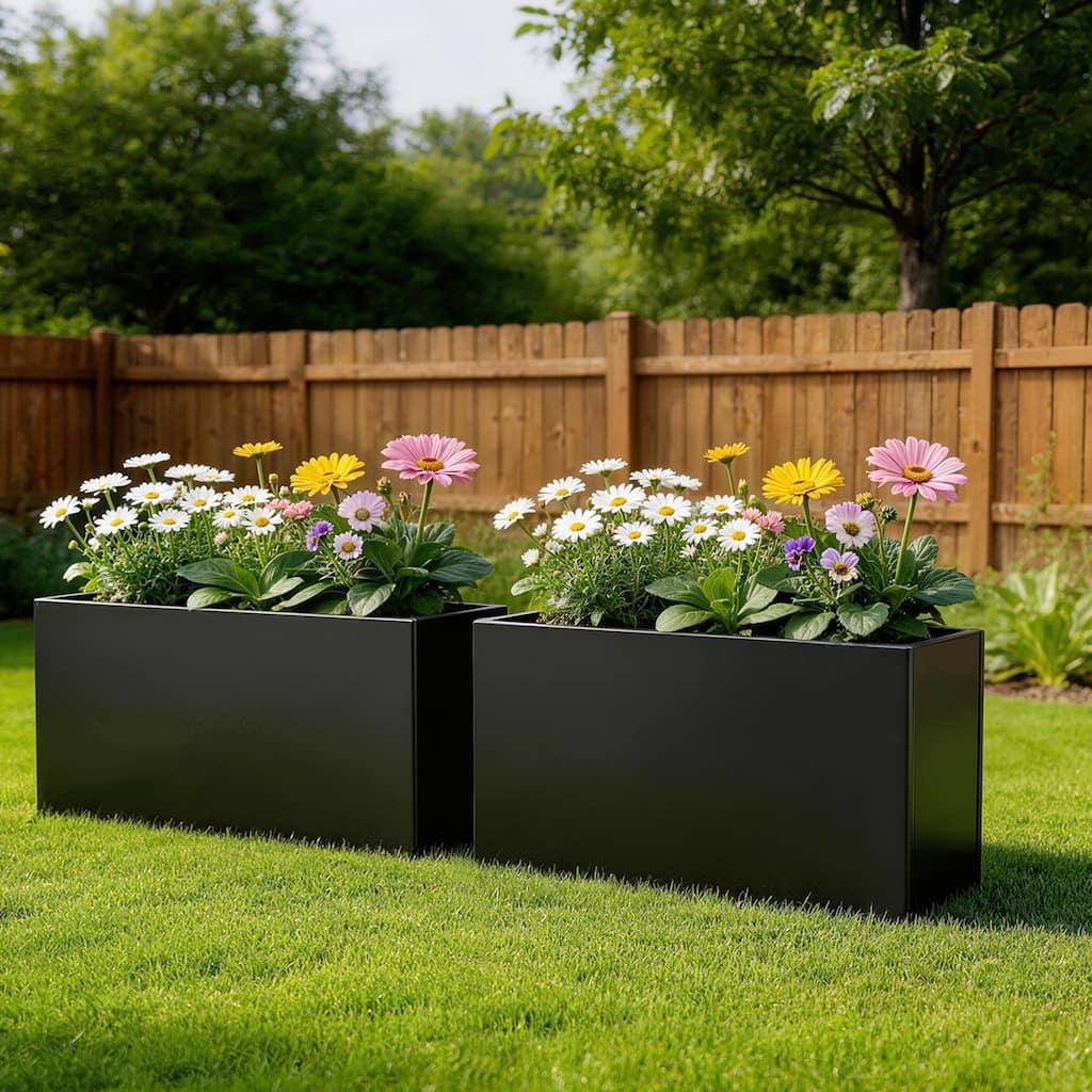2-Piece Large 33-inch Rectangular Outdoor Patio Metal Planter Box