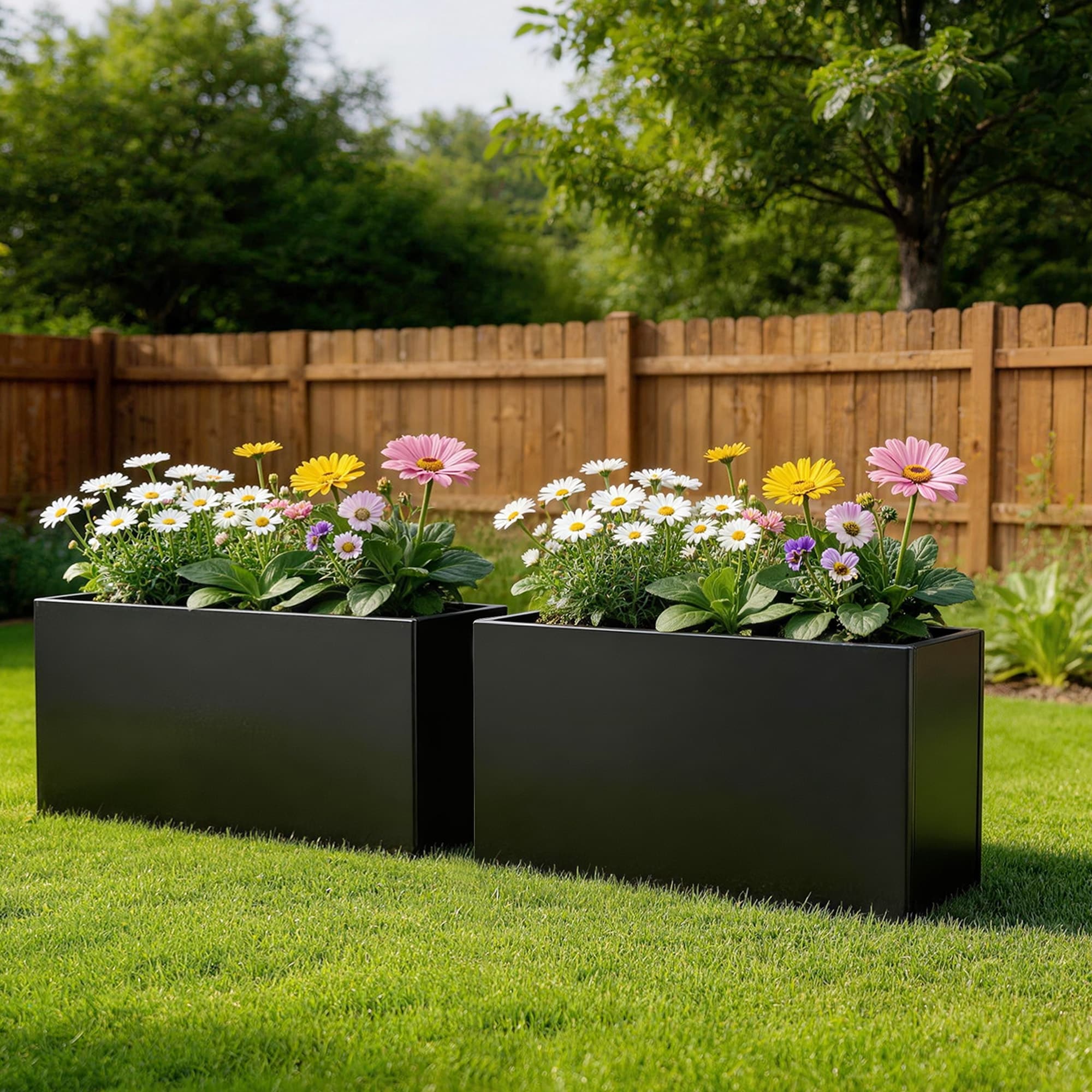 2-Piece Large 33-inch Rectangular Outdoor Patio Metal Planter Box